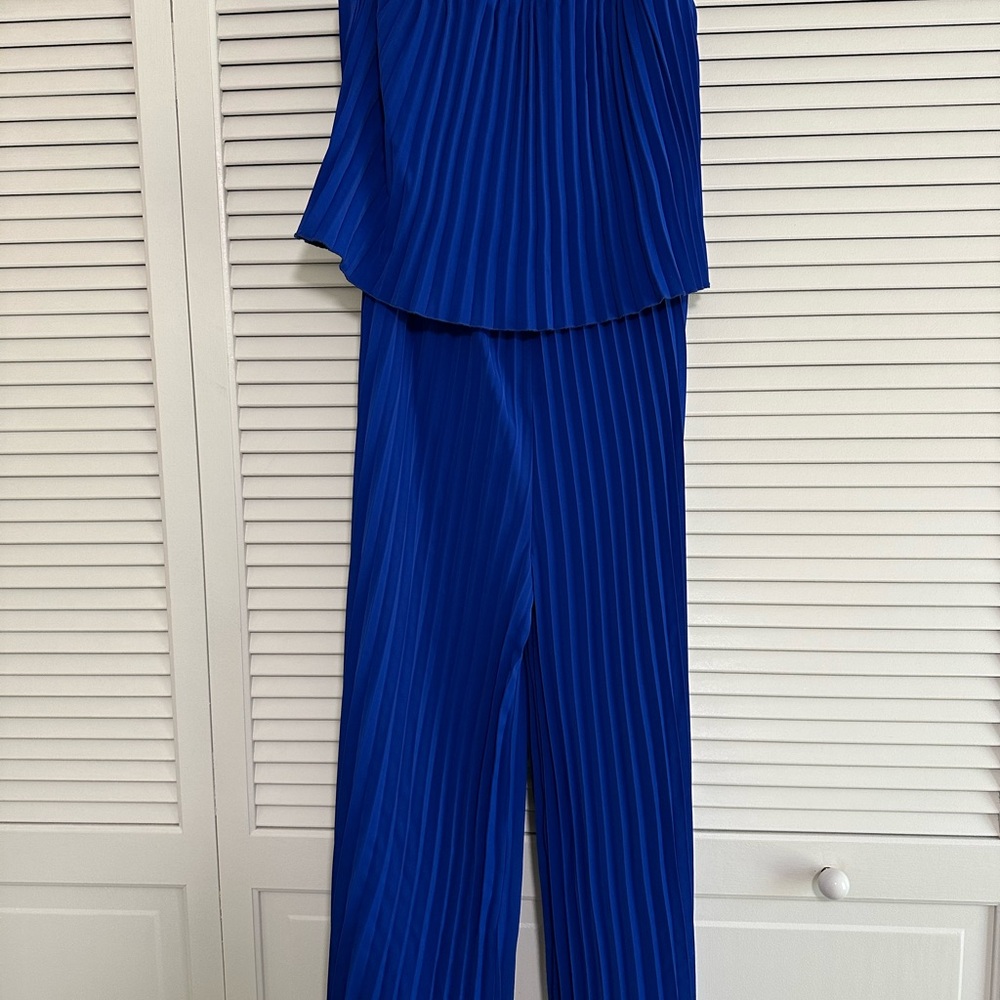 Chic Royal Blue Striped Jumpsuit